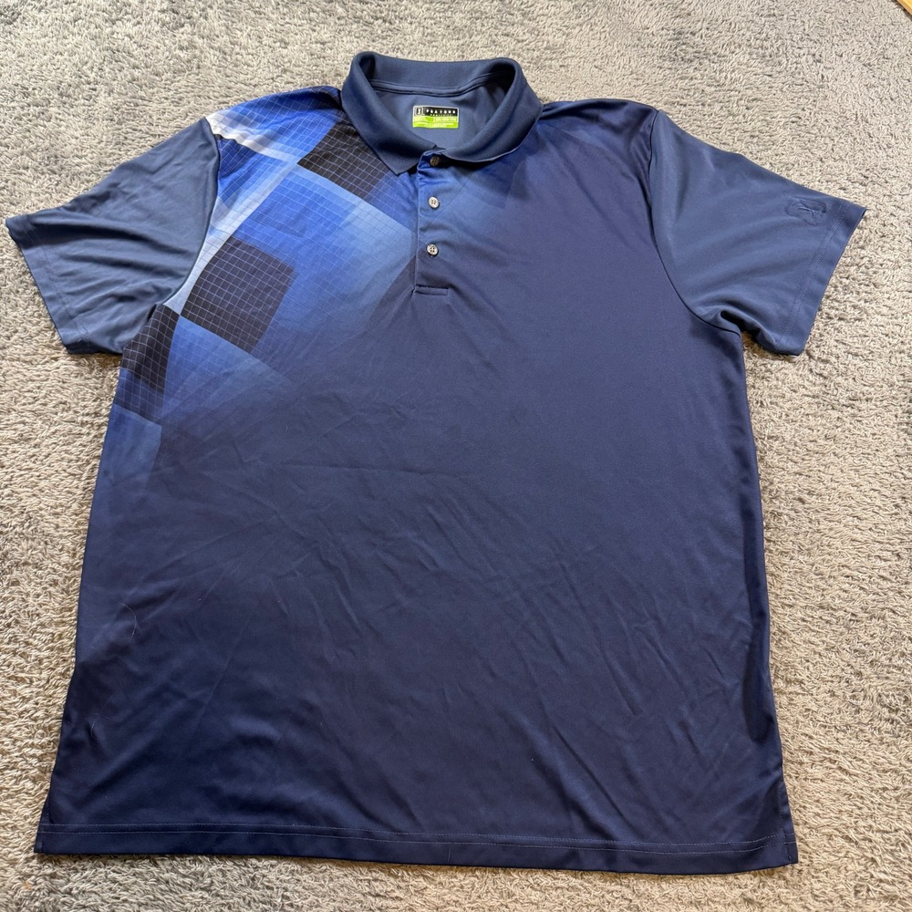 PGA Tour Pro Series Golf Polo Shirt XXL Navy Blue Athletic Fit Geometric Pattern